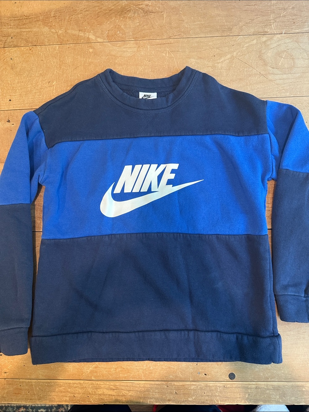 Nike Kids Blue Colorblock Crew Sweatshirt with White Logo